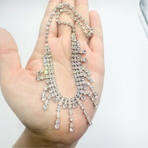 Vintage Rhinestone Collar Bib Necklace Silver Tone